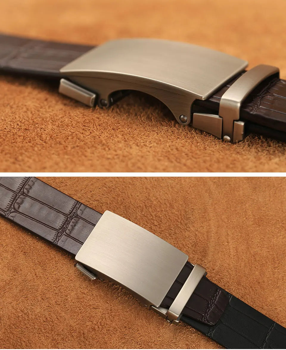 Herren Echtleder-Gürtel Business Bambusmuster 3,5 cm Automatik-Schnalle Rindsleder