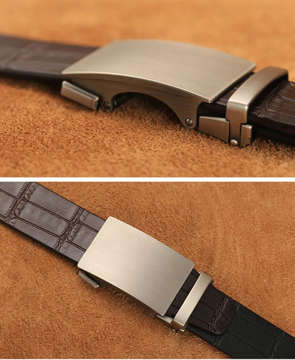 Herren Echtleder-Gürtel Business Bambusmuster 3,5 cm Automatik-Schnalle Rindsleder