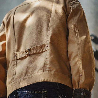 Herren Jeansjacke Vintage schwere Canvas Rancherjacken mit Kragen und Taschen