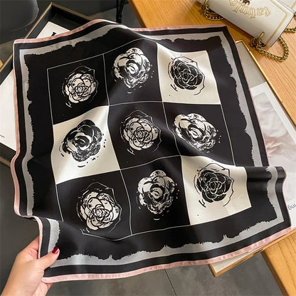 Damen Seidenschal Twill Floral Hijab Luxus Kopftuch Bandana Stirnband quadratisch