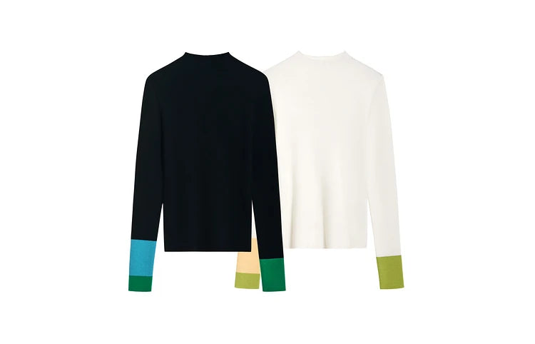 Damen-Halbrollkragen-Pullover Slim Farbkontrast Wolle-Mix Winter