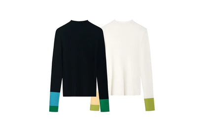 Damen-Halbrollkragen-Pullover Slim Farbkontrast Wolle-Mix Winter