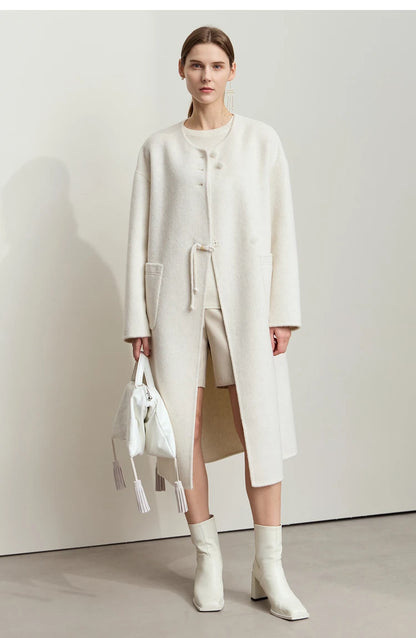 Damen-Rundhalspullover Wolle-Kaschmir nahtlos Streetwear Herbst-Winter