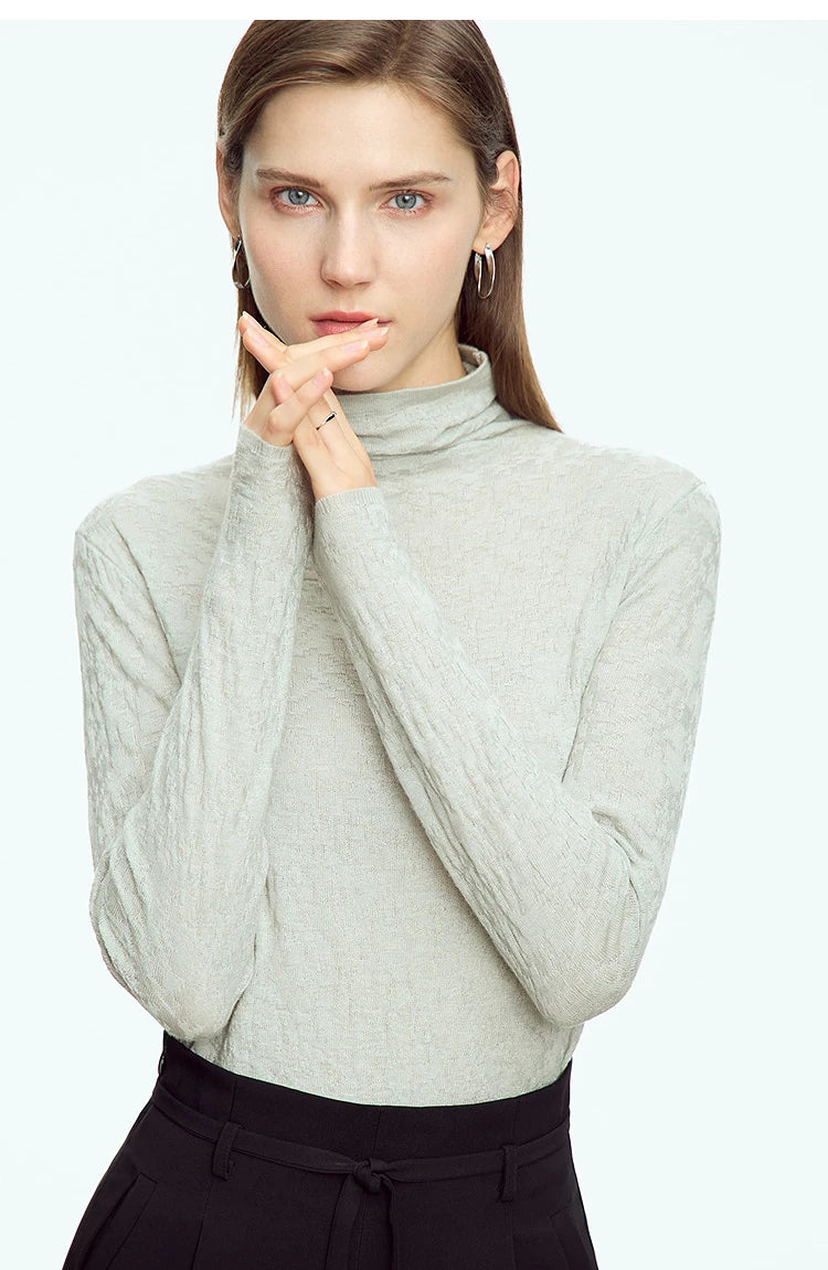 Damen-Rollkragenpullover Wolle-Mix schlank dünn Winter