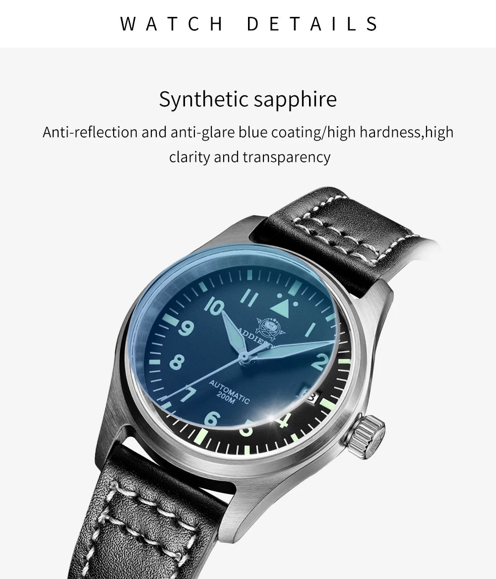 Herren-Vintage-Automatikuhr mit Lederarmband und C3-Leuchtmasse