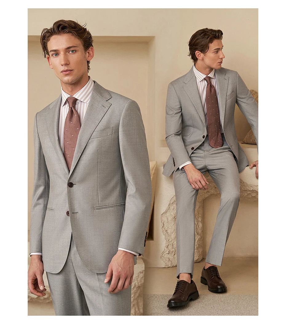 Eleganter Herrenanzug aus 60% Wolle in Hellgrau – Slim Fit Blazer und Hose für Hochzeiten und festliche Anlässe