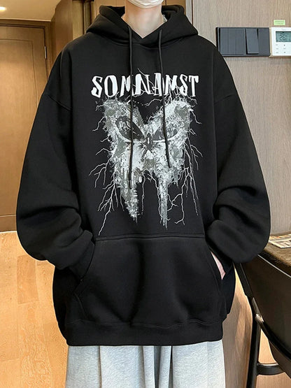 Herren Sweatshirt mit Gothic Schmetterling Grafik und Kapuze im Y2K Stil