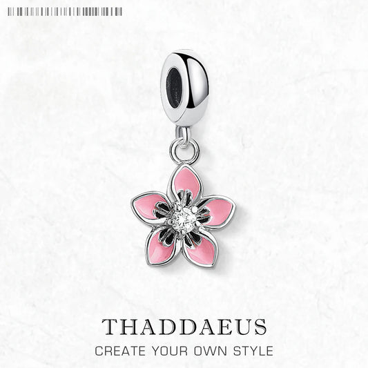 Damen-Charm-Anhänger Blume rosa strahlend aus Sterlingsilber