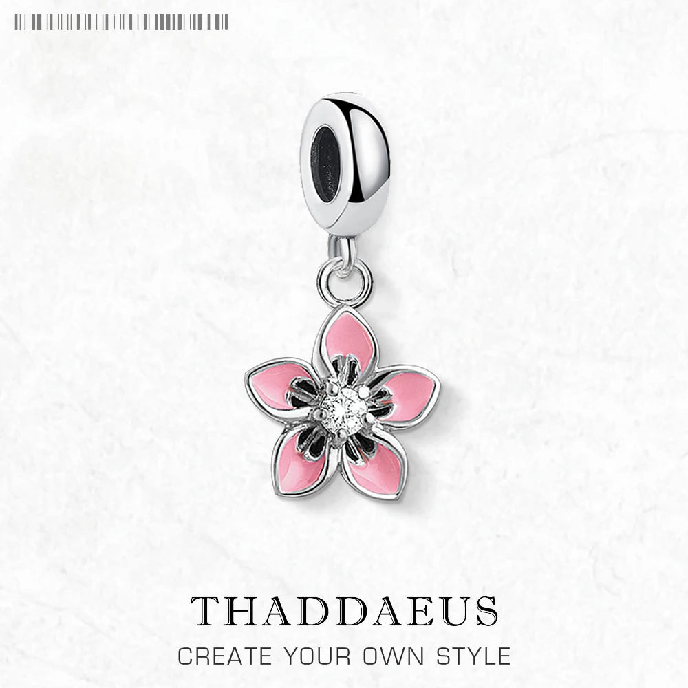 Damen-Charm-Anhänger Blume rosa strahlend II aus Sterlingsilber