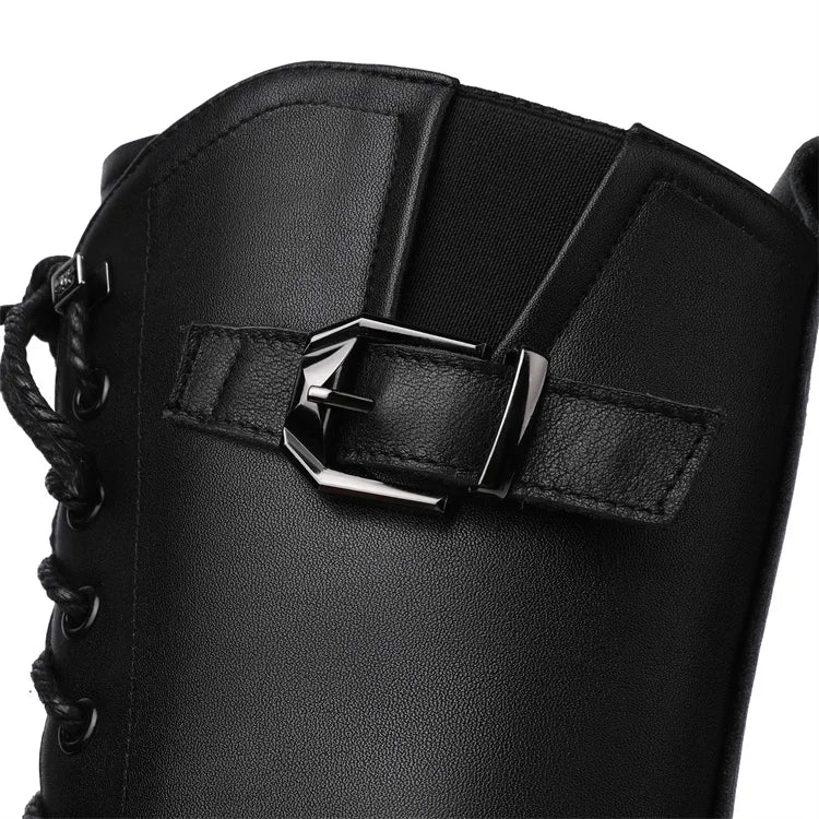 AIYUQI Women Boots Large Size Genuine Leather Thick Wool Warm Winter Biker Boots Women British Style Women Snow Boots