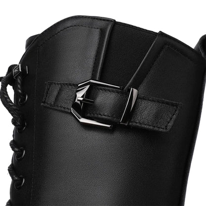AIYUQI Women Boots Large Size Genuine Leather Thick Wool Warm Winter Biker Boots Women British Style Women Snow Boots