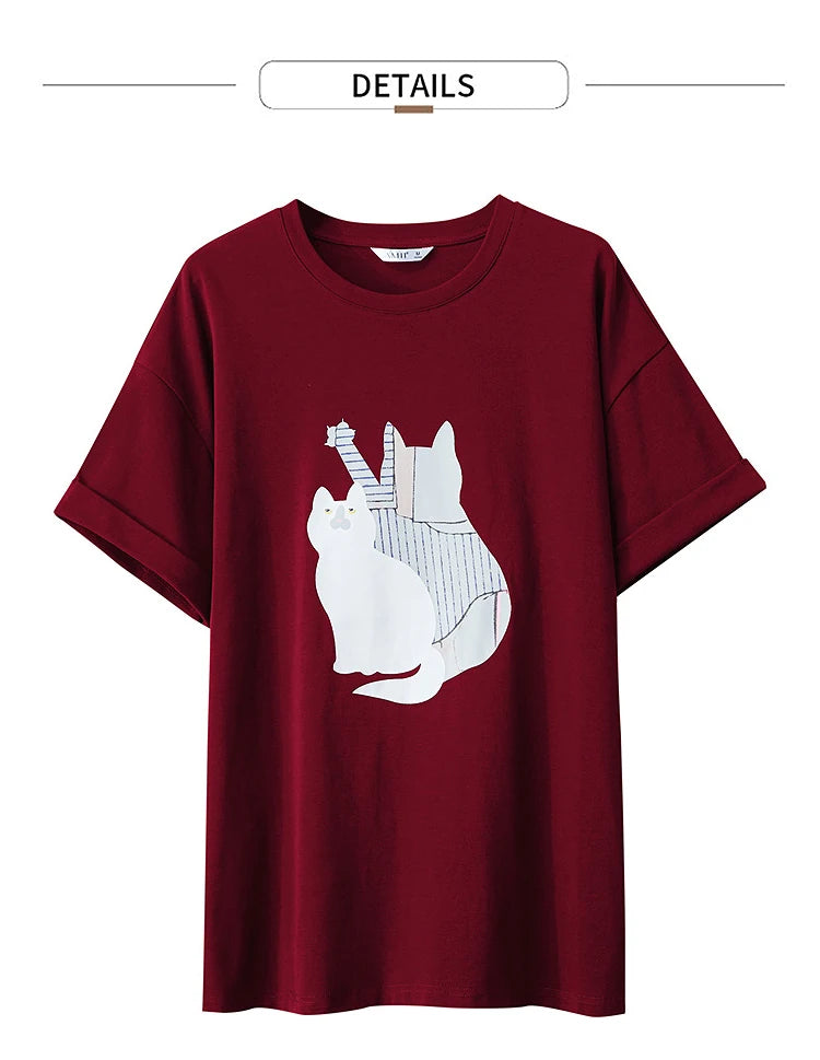 Damen Top im minimalistischen Stil mit O-Ausschnitt und bedrucktem Design
