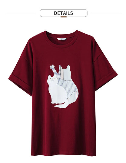 Damen Top im minimalistischen Stil mit O-Ausschnitt und bedrucktem Design