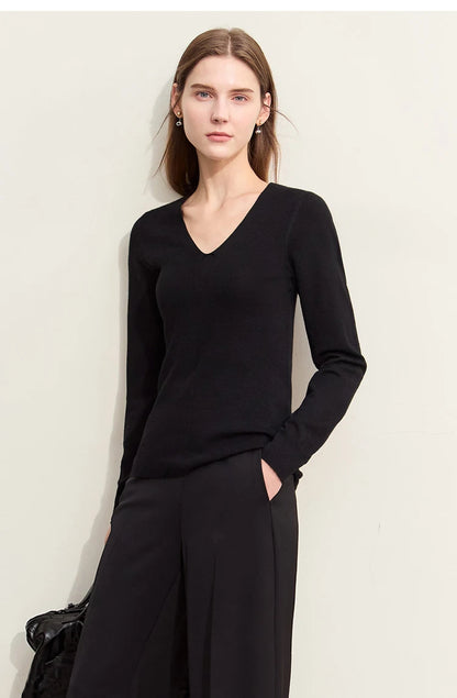 Damen V-Ausschnitt Pullover Wolle-Seide Slim Pendler Herbst