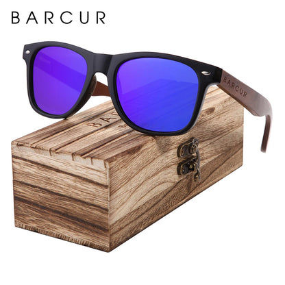 Sonnenbrille Holz Walnuss schwarz polarisiert UV400 Original-Etui Herren