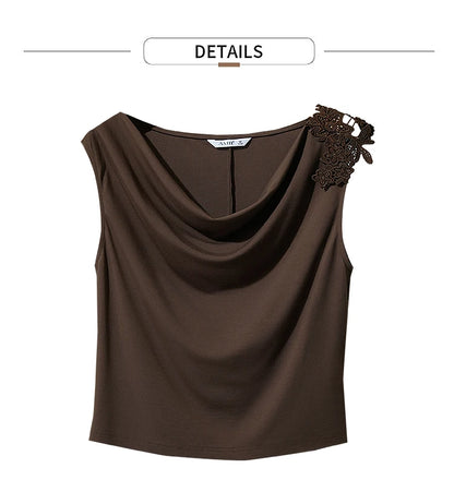 Damen Casual-T-Shirt im minimalistischen Stil mit Swing-Kragen und ärmellos