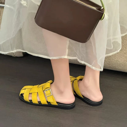 AIYUQI Frauen Geschlossene Zehen Hausschuhe Nicht-slip Schwein Käfig Woven Hausschuhe Für Frauen Große Größe Echtes Leder Sommer Weibliche hausschuhe