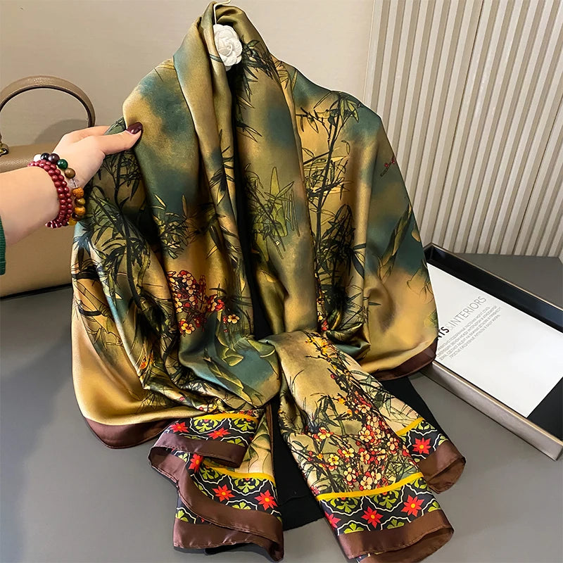 Damen Satin Seidenschal Hijab Sommer Sonnenschutz Strand Kopftuch Foulard