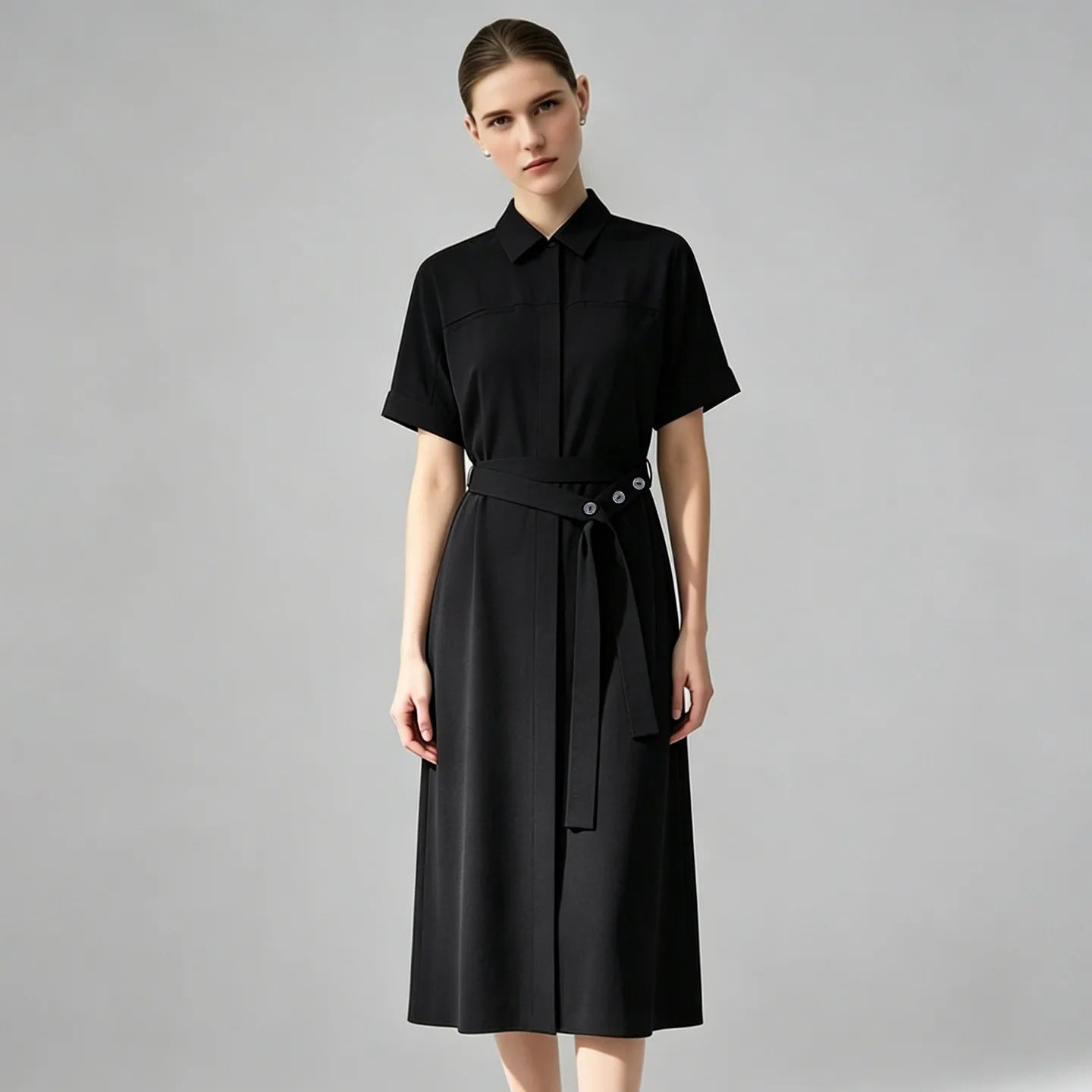 Stylisches Damen Kleid Mit Reverskragen Und Gürtel Modern Und Locker