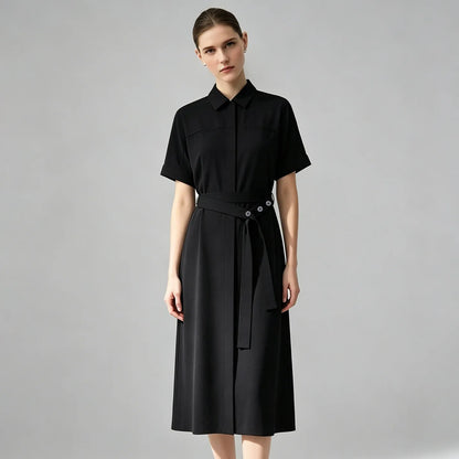 Stylisches Damen Kleid Mit Reverskragen Und Gürtel Modern Und Locker
