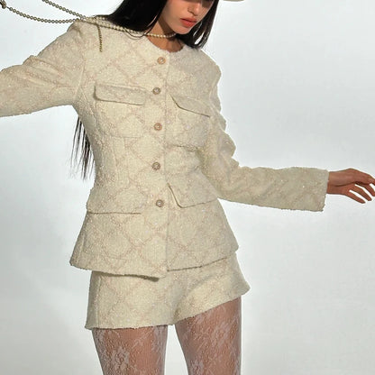 Damen-Blazer mit Rüschen und Patchwork-Design, langärmelig und mit Reverskragen – ideal für den Alltag