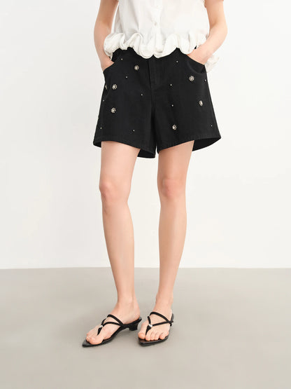 Damen-Hose mit elastischem Bund und Kordelzug, weites Bein, lässig und hoch tailliert – ideal für den Sommer.