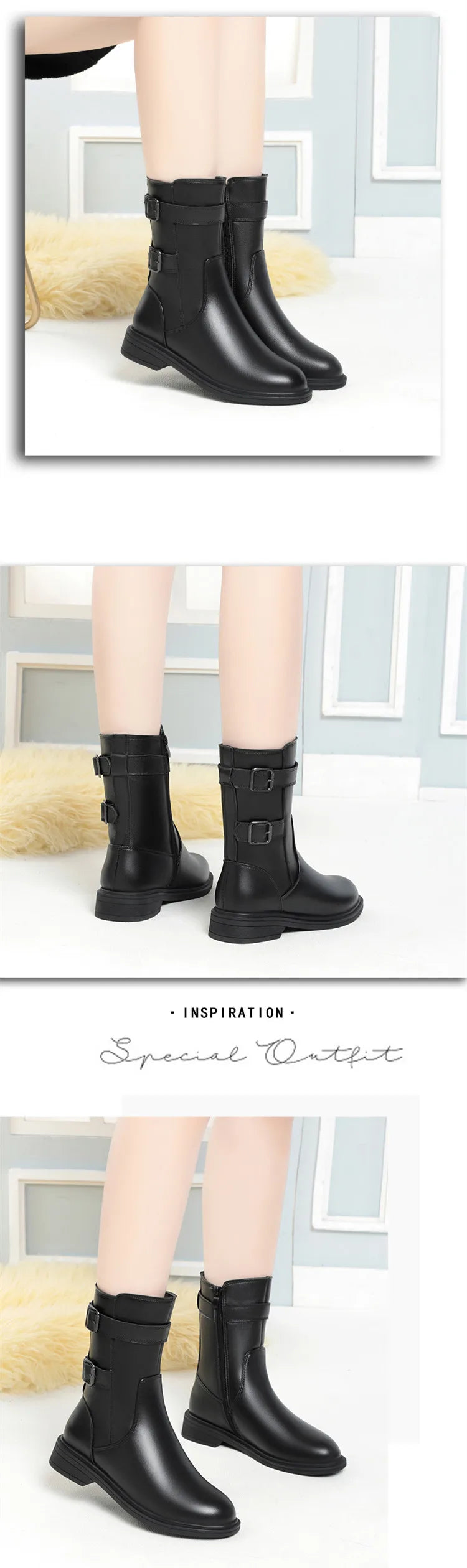 Frauen Stiefeletten aus echtem Leder mit rutschfester Sohle und dicker Wolle