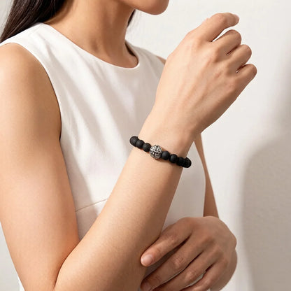Damen-Armband Obsidian Karma Kreuzperle mattschwarz aus Sterlingsilber