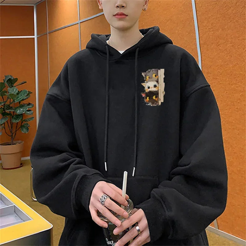 Frühling männer Cartoon Katzen Grafik Druck Hoodies Hip Hop Mode Mit Kapuze Sweatshirt Übergroßen Langarm Y2K Streetwear Hoodie