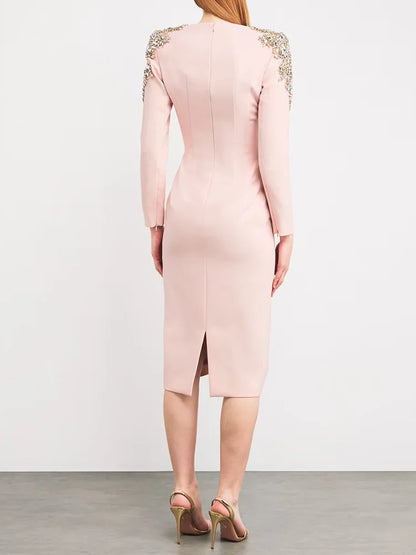 Elegantes Damen-Kleid mit Rundhalsausschnitt, halben Ärmeln und Pailletten-Patchwork-Design