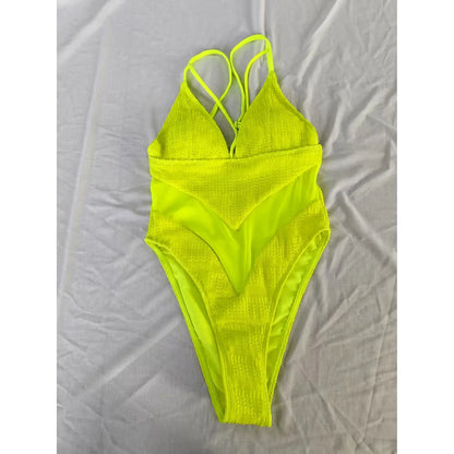 Damen-Badeanzug V-Ausschnitt Mesh High-Leg Monokini 5 Farben