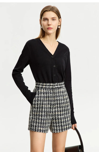 Damen Shorts im Retro-Stil mit kariertem Patchwork und Taschen