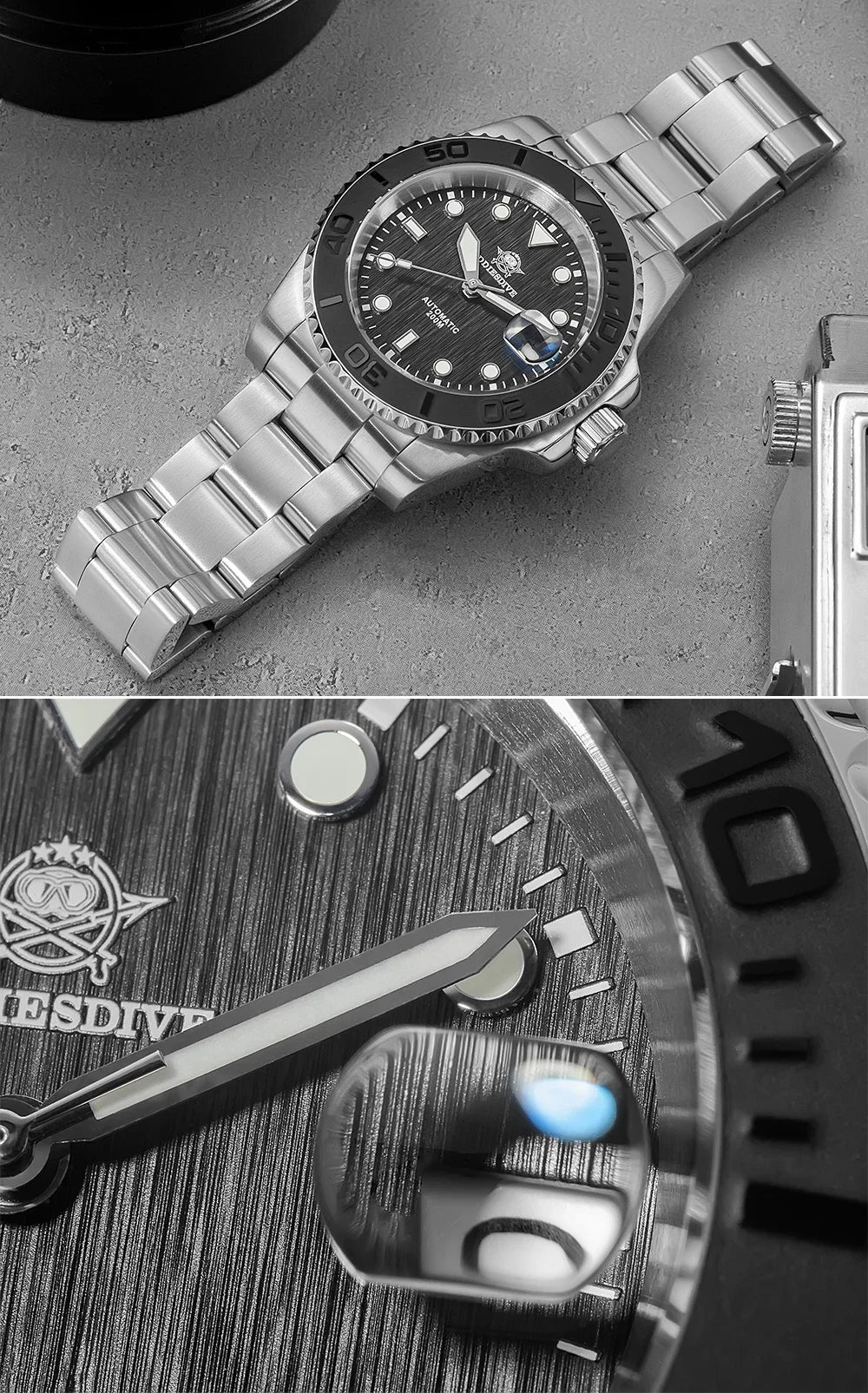 Herren-Taucheruhr mit gewoelbtem Saphirglas und NH35A-Automatikwerk