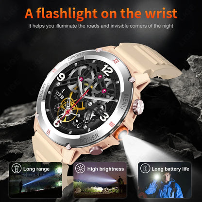LIGE 2025 Neue männer Smartwatch Taschenlampe Herzfrequenz Blutdruck Gesundheit Überwachung Wasserdichte Intelligente Uhr Für Android IOS