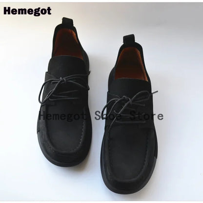Black Flats Men Shoes Classic British Style Men's Casual Leather Shoes for Outdoor Camping Anti-Slip Leather Handmade Men Shoes