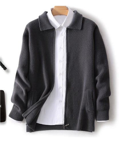Herbst Winter 100% Hohe Qualität Wolle Strickjacke männer Revers Dicken Zipper Casual Pullover Große Größe Kaschmir Stricken Jacke Männer tops