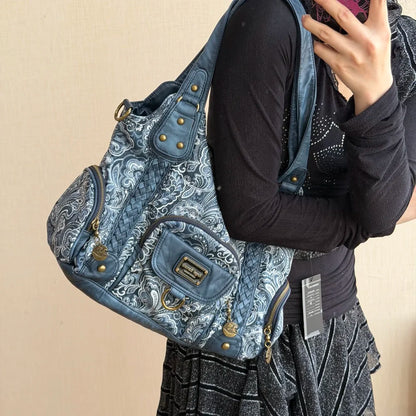 Damen Große Henkeltasche Aus Leder Mit Geflochtenen Details In Retro Waschoptik Groß