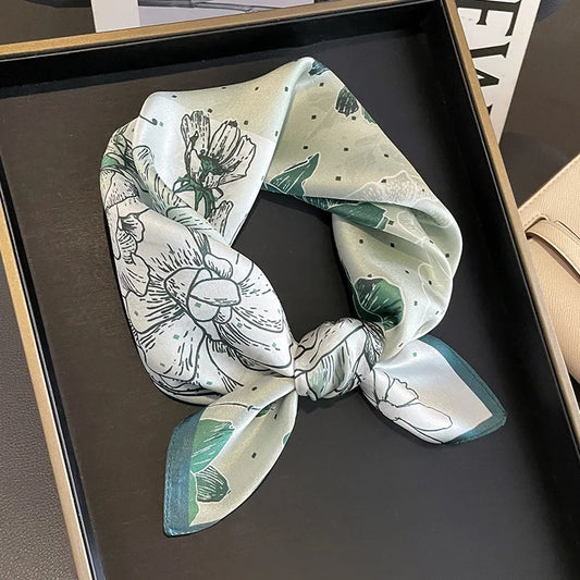 Damen Seidenschal quadratisch Halstuch Bandana Haarband Krawatte bedruckt Mode