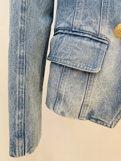Damen-Blazer Denim doppelreihig Löwenknopf Slim High Street