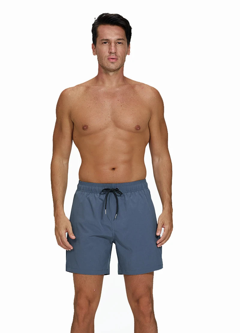 Lange Herren-Shorts aus Polyester mit Innenfutter und seitlicher Reißverschlusstasche – ideal für Strand und Fitnessstudio
