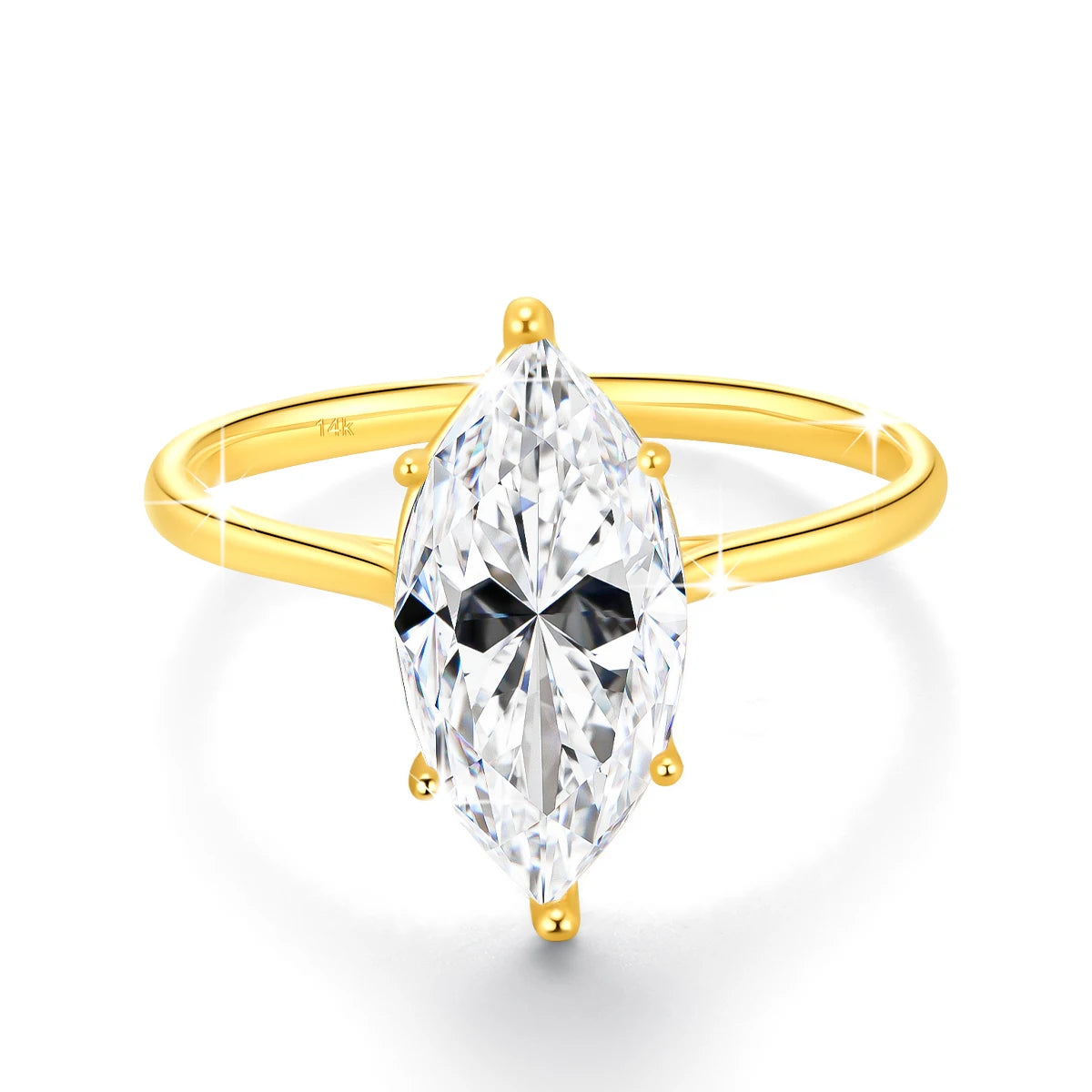 Damen-Verlobungsring aus Moissanit in 14K Gold, Marquise-Schliff, 3 Karat, Zertifikat