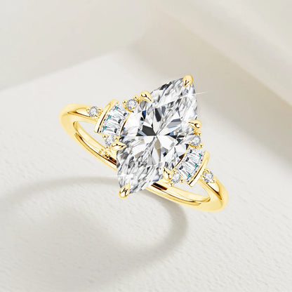 Damen-Verlobungsring aus Moissanit mit GRA Zertifikat, Marquise-Schliff, 3 Karat, 7x14 mm