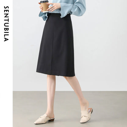 Frauen A-Linie Rock in Schwarz mit elastischer Taille für Büro-Outfits