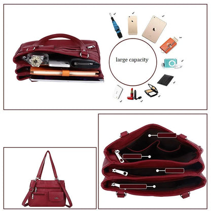 Damen-Handtasche Vintage Schultertasche mit Mehrfachfächern und große Kapazität für iPad und Smartphone