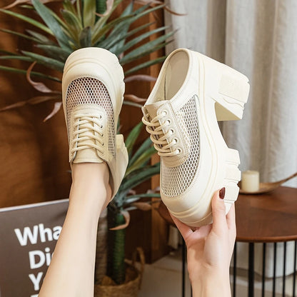 AIYUQI Hausschuhe Frauen High Heel 2025 Neue Sommer Closed Toe Frauen Hausschuhe 11 cm Höhe Mesh Plattform Hausschuhe Frauen