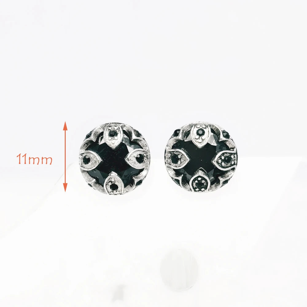 Damen-Ohrstecker Lotus schwarz glamourös Vintage aus Sterlingsilber