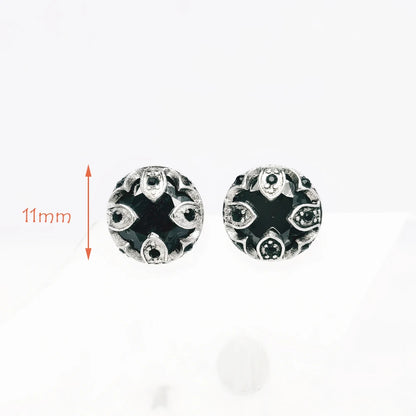 Damen-Ohrstecker Lotus schwarz glamourös Vintage aus Sterlingsilber