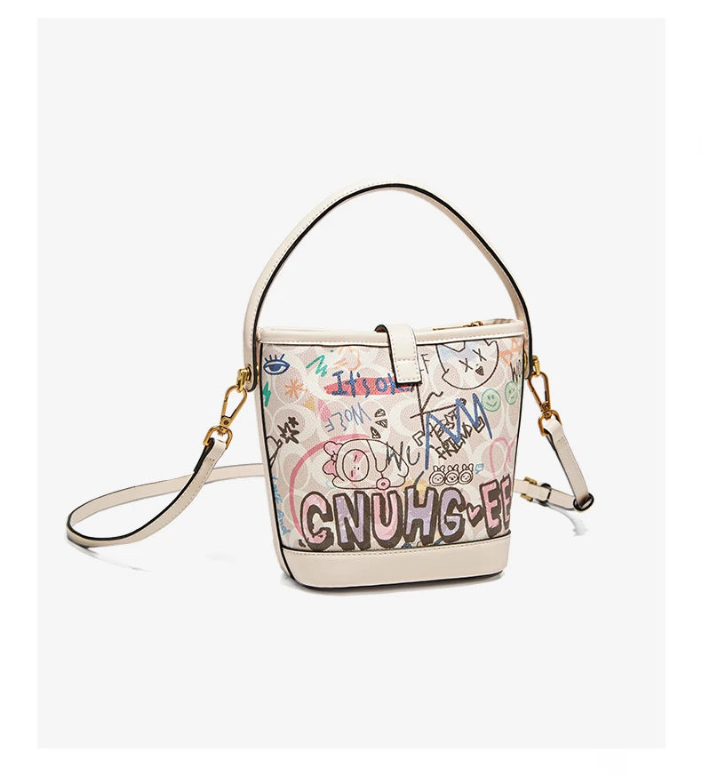 Lady Handbag Aus PU Leather Crossbody Bag Office Prints