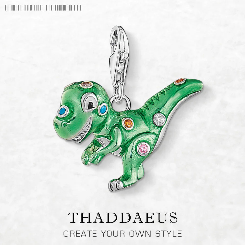 Damen-Charm-Anhänger grüner Dinosaurier süß DIY aus Sterlingsilber