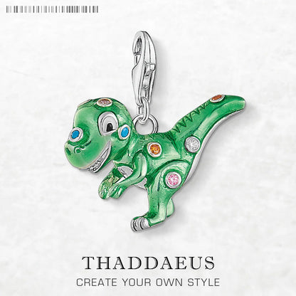 Damen-Charm-Anhänger grüner Dinosaurier süß DIY aus Sterlingsilber